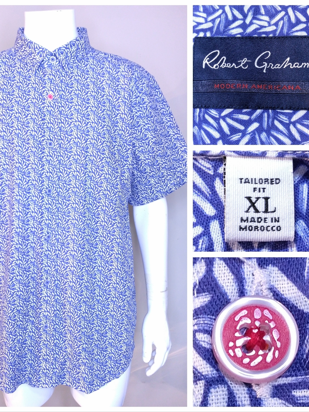 ROBERT GRAHAM Button Up Shirt XL Tailored Fit MODERN AMERICANA Blue White MENS